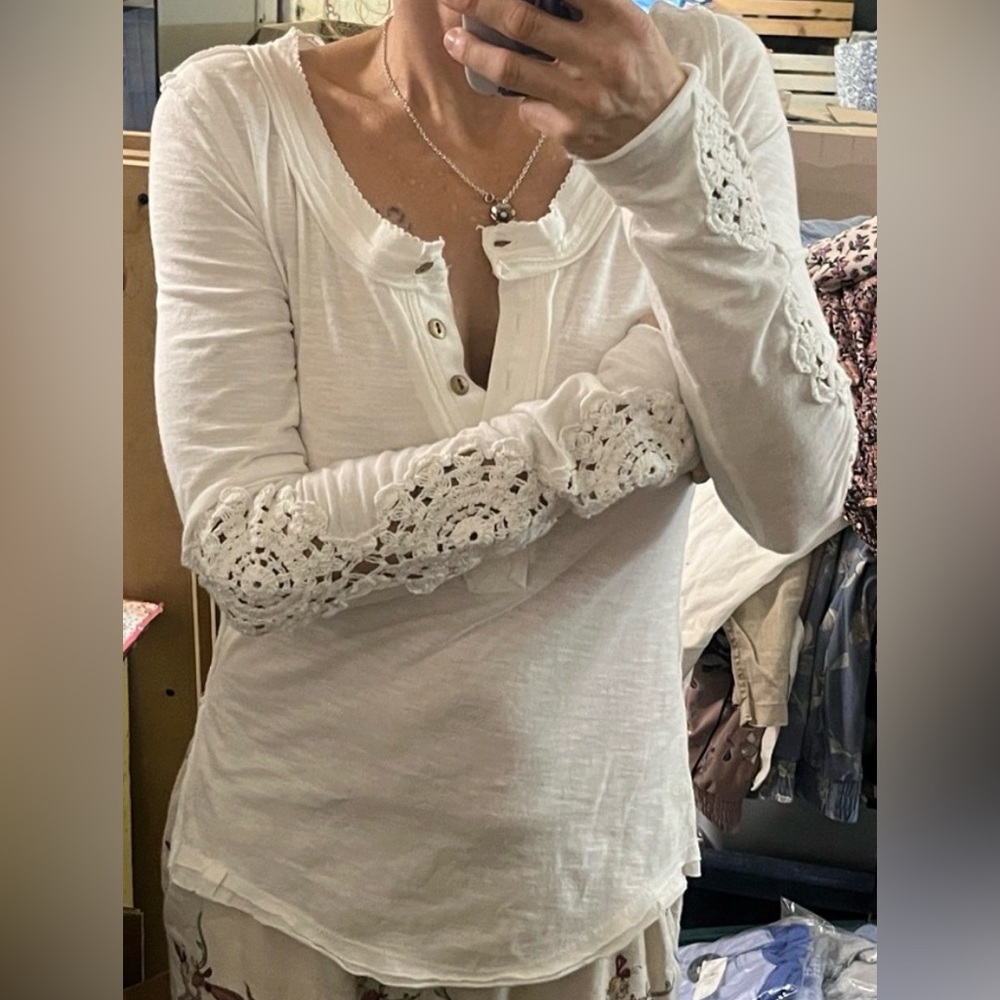 NWT We The Free Crochet Lace Cuff Henley, XS